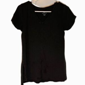 J. Jill Pima Short Sleeve V-Neck Tee S Black Normcore Minimalist Casual Top